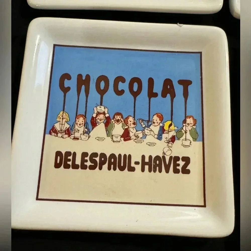 Pottery Barn French Bakery Chocolate Delespaul-Havez Coaster Set Colorful Fun - Picture 5 of 9
